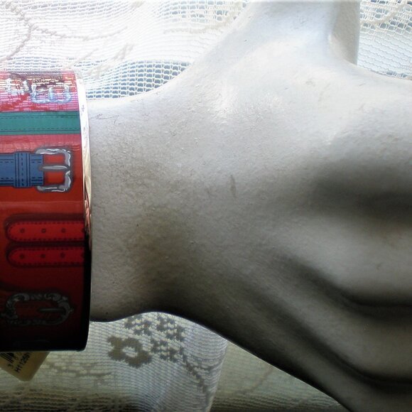 NWT Hermes Harnais Des Presidents Enamel Palladium Plated Wide Bracelet Size 70 - Picture 12 of 12